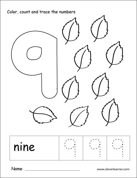 Preschool Coloring Sheets For The N And The Number 9
 Number nine writing counting and recognition activities
