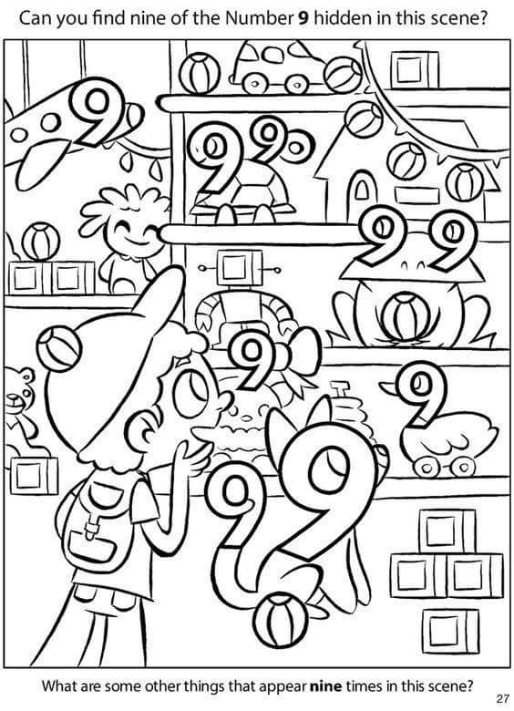 Preschool Coloring Sheets For The N And The Number 9
 number 9 hidden Preschool and Homeschool