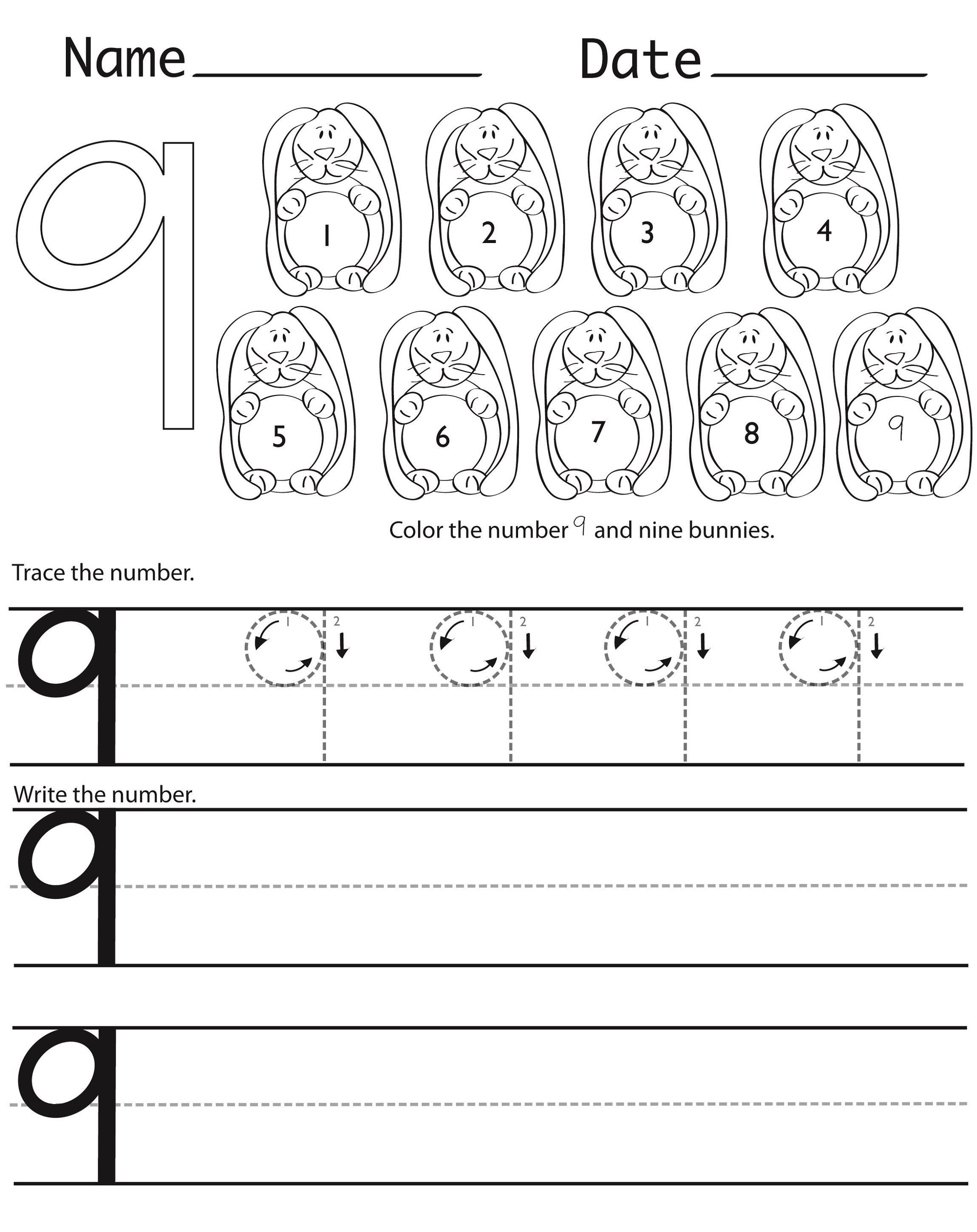 Preschool Coloring Sheets For The N And The Number 9
 Number 9 Worksheets to Print