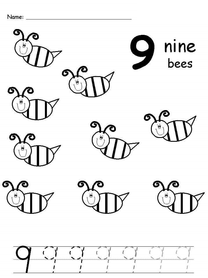 Preschool Coloring Sheets For The N And The Number 9
 Free printable handwriting number sheets for children The