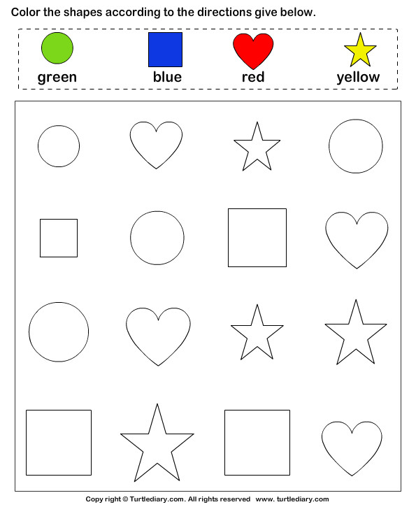 Preschool Coloring Sheets Shapes
 Identify Shapes and Color Them Worksheet Turtle Diary