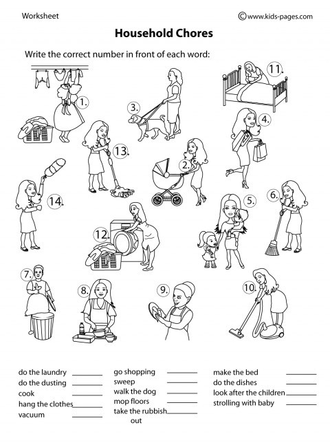 Preschool Coloring Sheets With Household Chores On Them
 Household Chores B&W worksheet