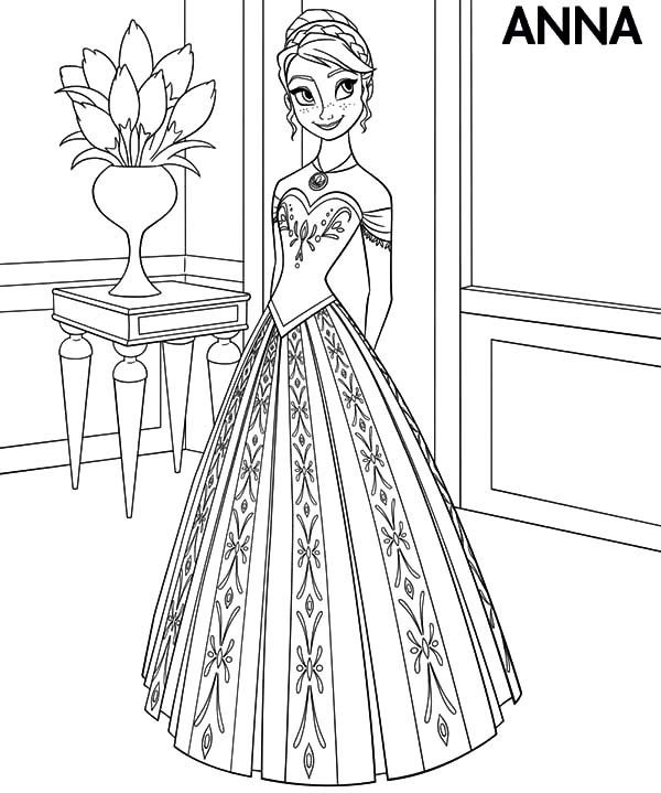 Princess Anna Coloring Pages
 Princess Anna Wear Beautiful Dress Coloring Pages
