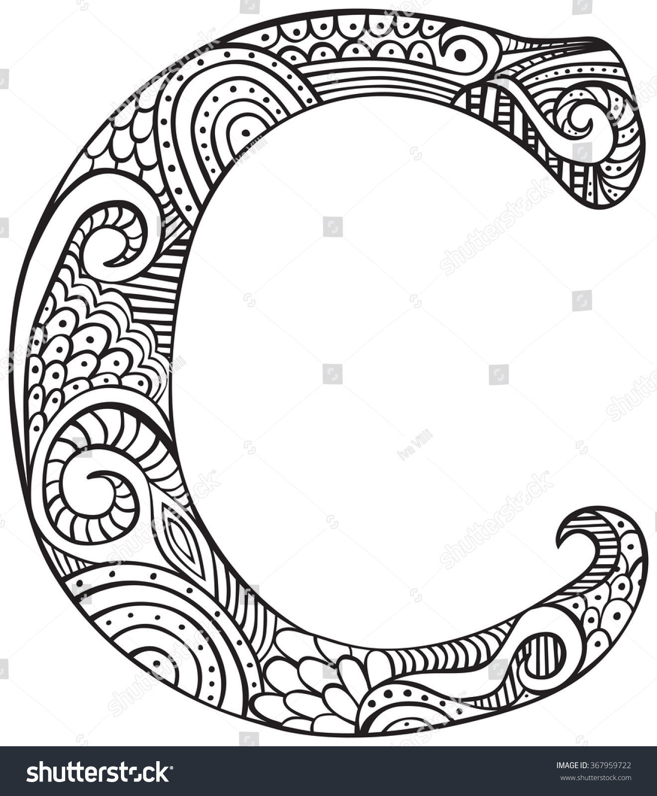 Printable Coloring Pages For Adults Love Letter C
 Hand Drawn Capital Letter C Black Stock Vector