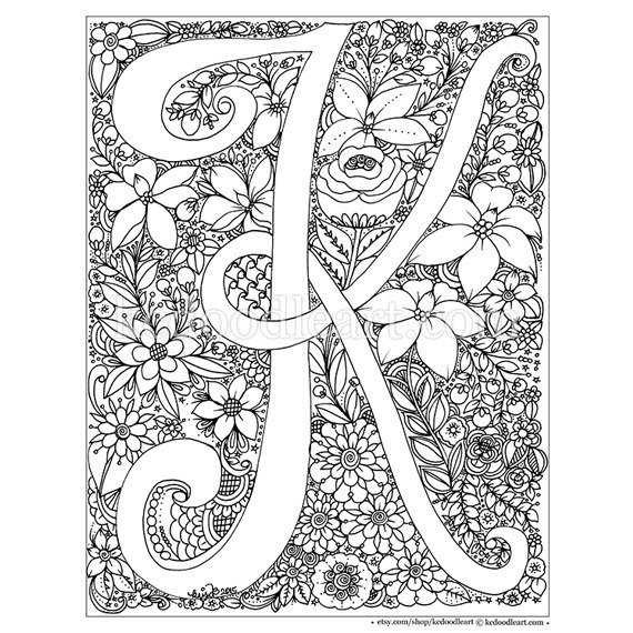 Printable Coloring Pages For Adults Love Letter C
 instant digital adult coloring page letter K