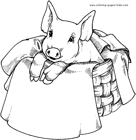 Printable Coloring Pages Pigs
 Pig in a basket