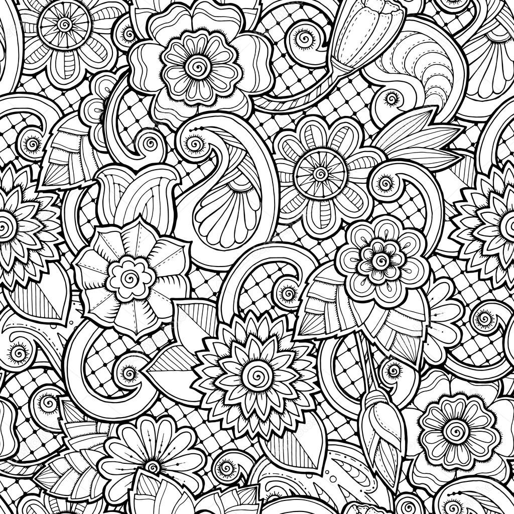 Printable Kaleidoscope Coloring Pages For Teens
 Naadloze achtergrond in vector met doodles bloemen en
