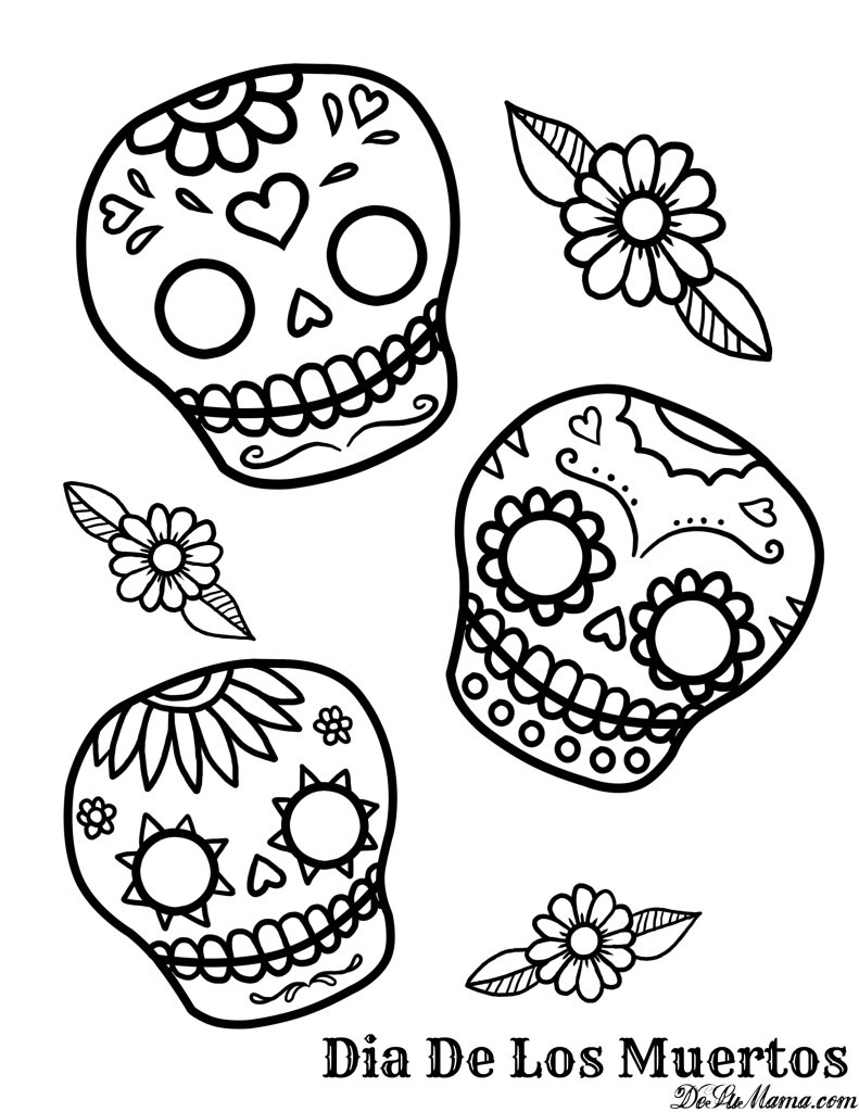 Printable Sugar Skull Coloring Pages
 Mexican Day of the Dead Art and Free Printables