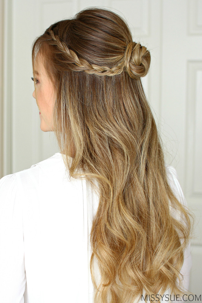 Prom Braid Hairstyle
 Half Up Braid Wrapped Bun