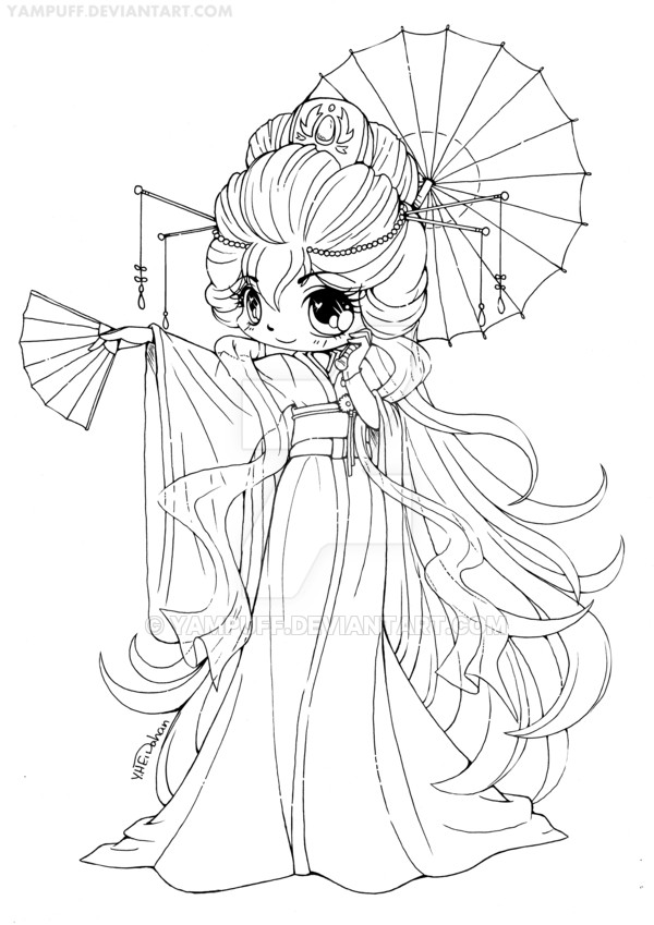 Queen Coloring Pages For Teens
 Magnificent Kimono Chibi Lineart CONTEST by YamPuff on