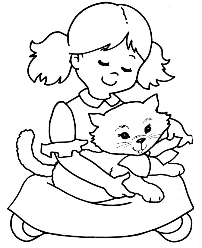 Real Kitten Coloring Sheets For Girls
 Cute Girl & Baby Cat Coloring Pages