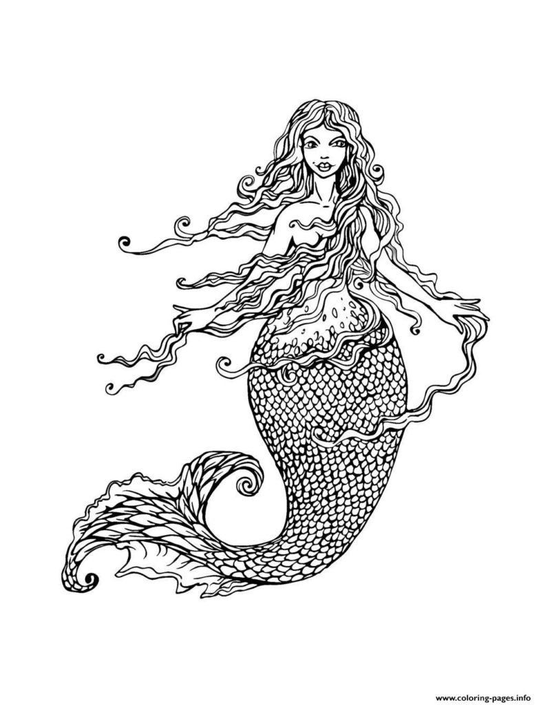 Realistic Mermaid Coloring Pages For Adults
 Coloring Pages Print Adult Mermaid With Long Hair By Lian