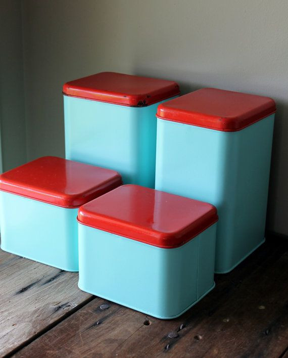Best ideas about Red Kitchen Decor Sets
. Save or Pin Metal Canister Set Vintage Blue Turquoise Aqua Red Retro Now.