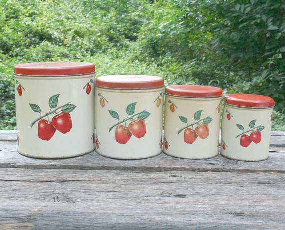 Best ideas about Red Kitchen Decor Sets
. Save or Pin Vintage Apple Tin Nesting Canisters Set Red Kitchen Decor Now.