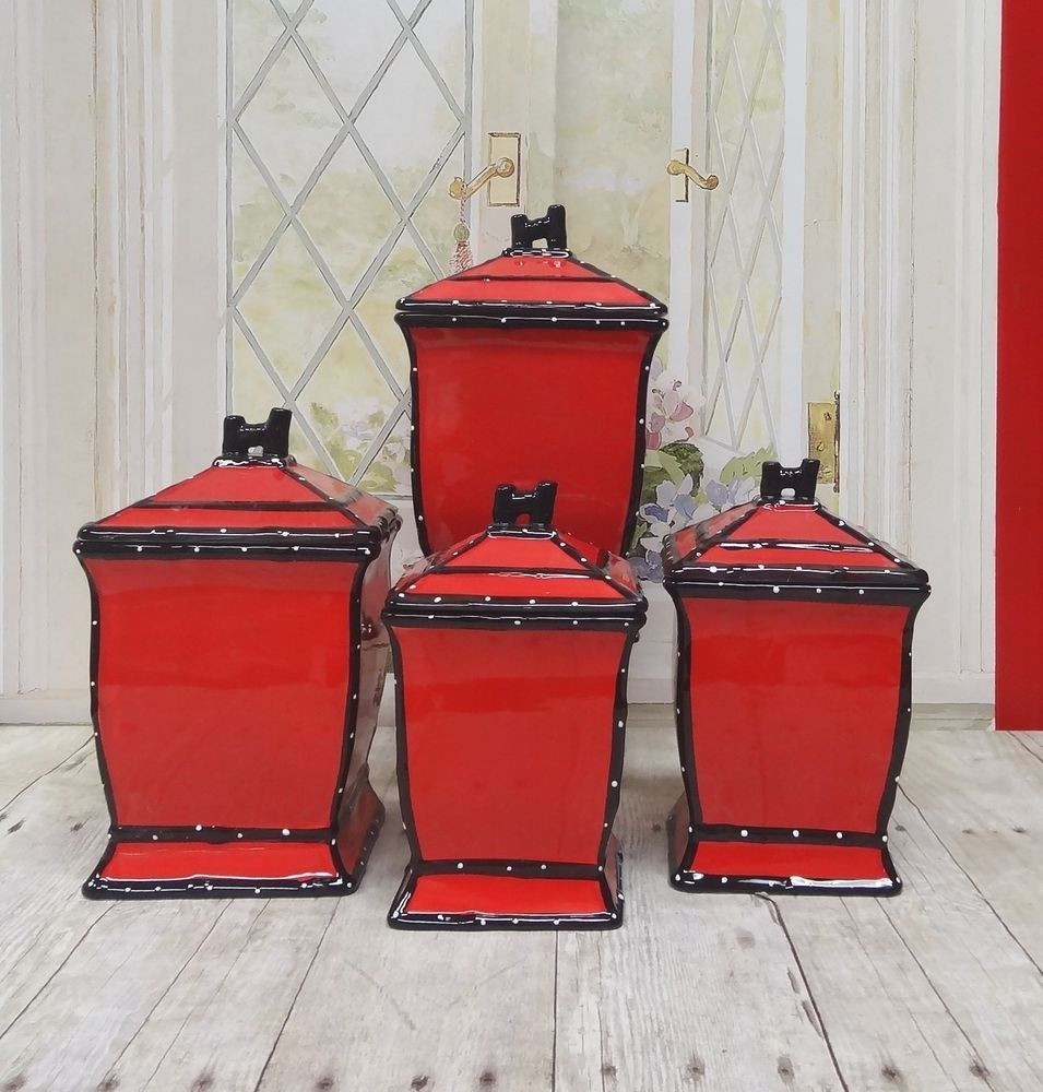 Best ideas about Red Kitchen Decor Sets
. Save or Pin Tuscany Hand Painted Red Ruffle 4pcs Canister Set Original Now.
