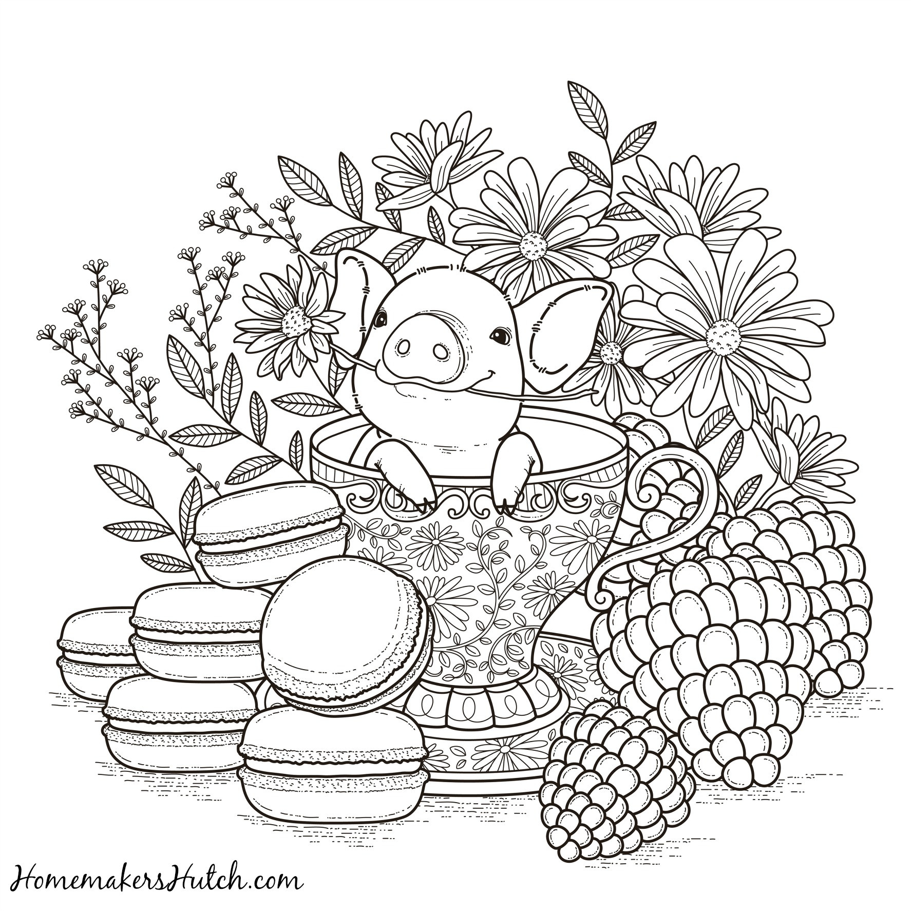 Relax Coloring Sheets For Boys
 Pig in a Tea Cup Adult Coloring Page Homemaker s Hutch