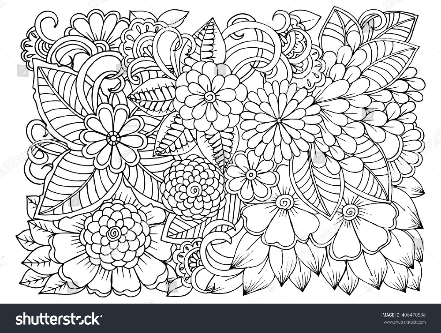 Relaxation Coloring Book
 Zentangle Floral Doodles Black White Coloring Stock Vector