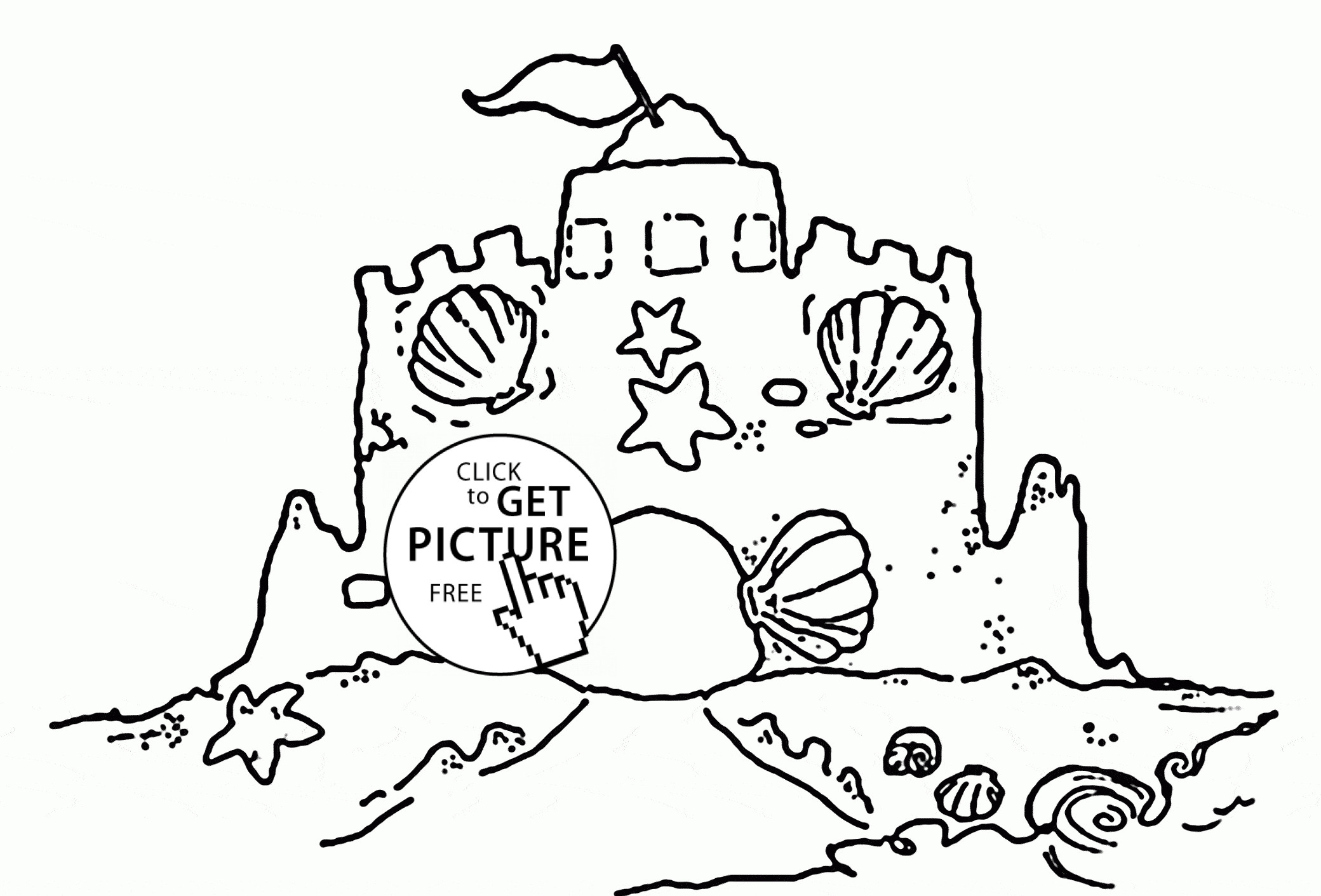 Sand Castle Coloring Pages
 Sand Castle with a Clamshell coloring page for kids