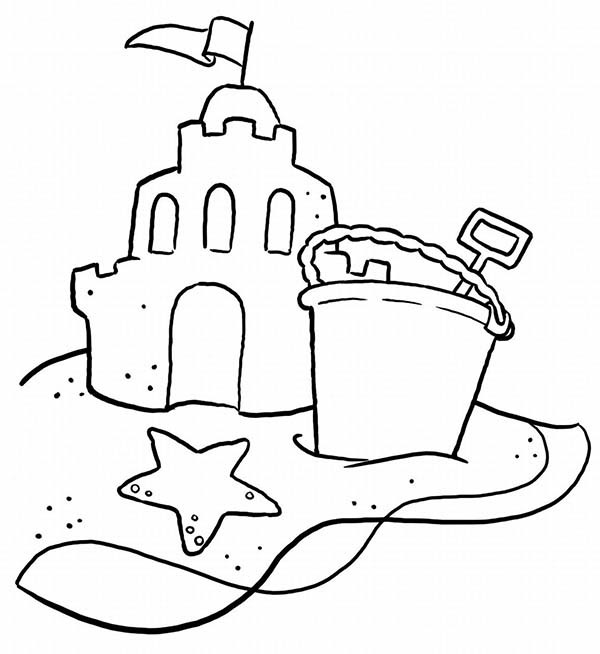 Sand Castle Coloring Pages
 A Typical Beach Sand Castle and a Bucket Coloring Page