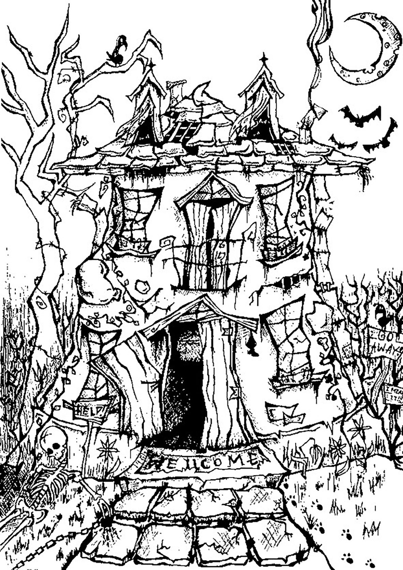 Scary Halloween Coloring Pages For Adults
 Halloween haunted house Halloween Adult Coloring Pages