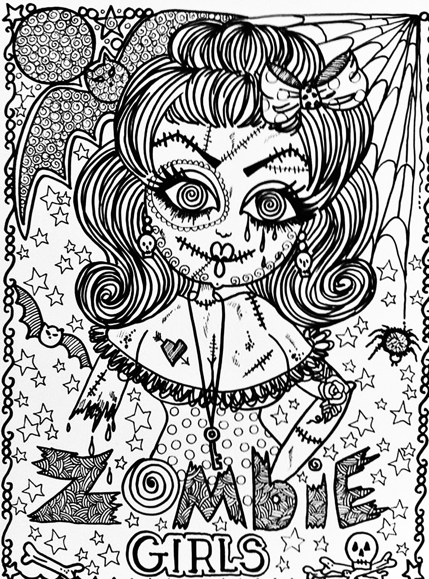 Scary Halloween Coloring Pages For Adults
 Halloween zombie girl Halloween Adult Coloring Pages