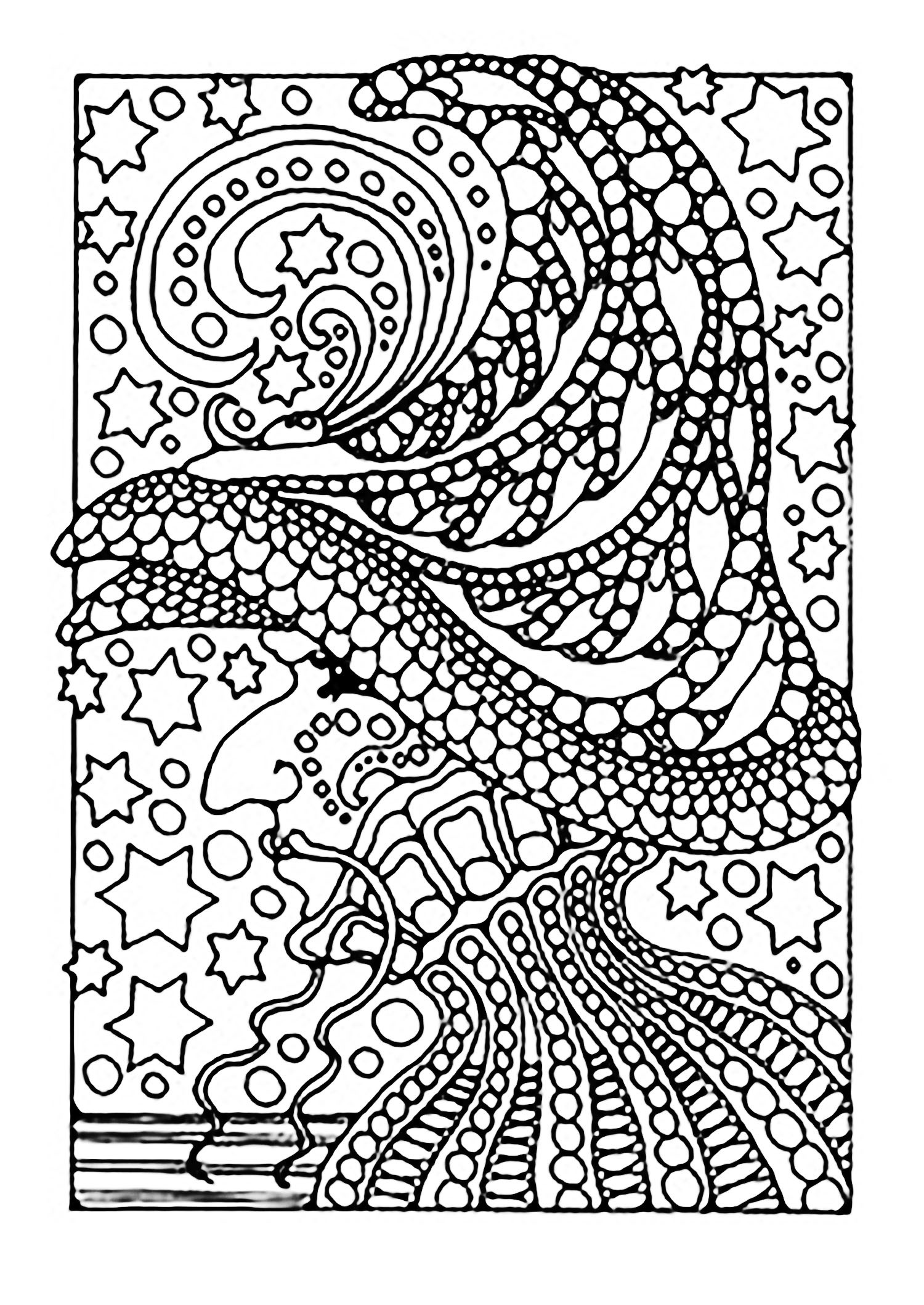 Scary Halloween Coloring Pages For Adults
 Halloween witch and stars Halloween Adult Coloring Pages