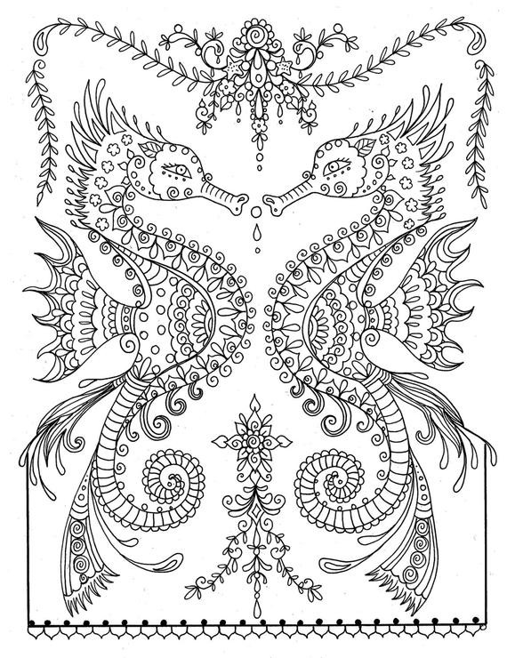 Seahorse Coloring Pages For Adults
 Printable Sea Horse Coloring Page Instant Download Adult