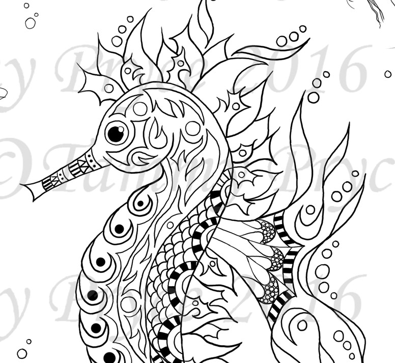 Seahorse Coloring Pages For Adults
 Fantasy Zen Inspired Art Sea Horse Ocean Adult Coloring