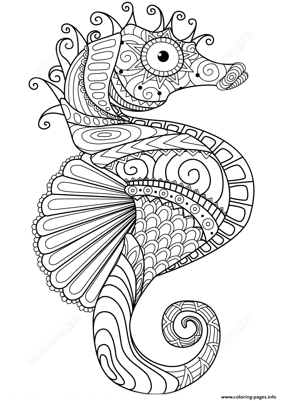 Seahorse Coloring Pages For Adults
 Sea Horse Zentangle Adults Coloring Pages Printable