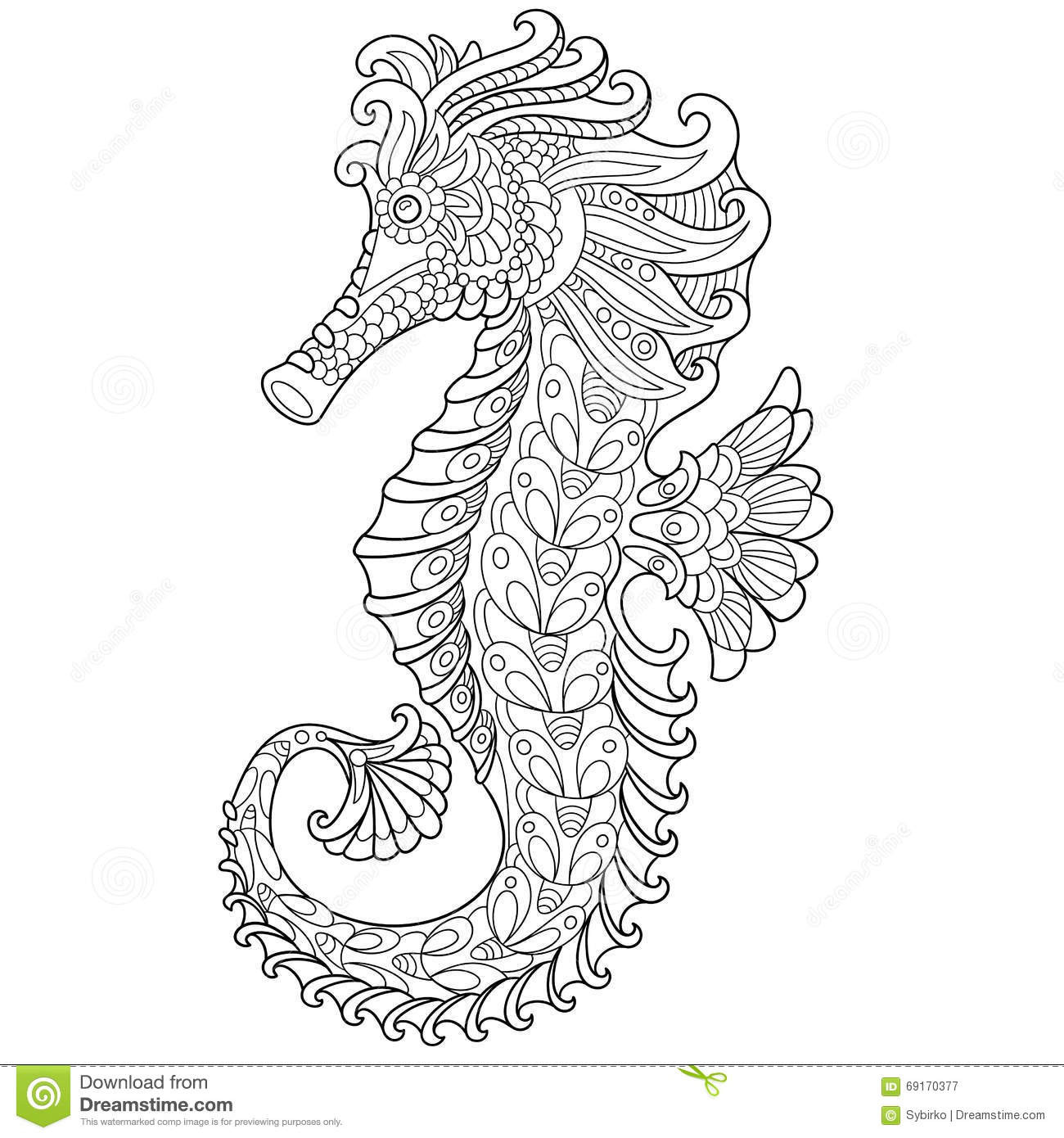 Seahorse Coloring Pages For Adults
 Zentangle Stylized Seahorse Stock Vector Illustration of