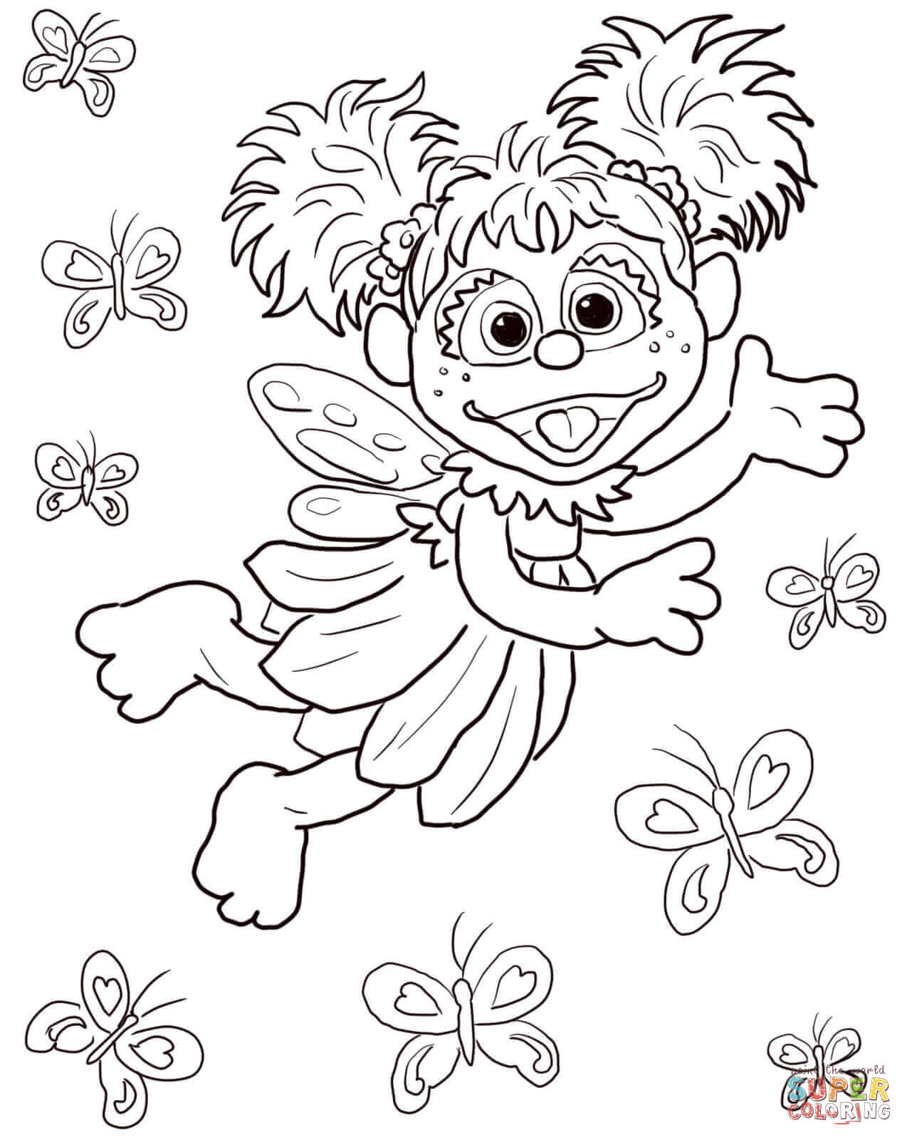 Sesame Street Coloring Books
 Abby Cadabby Flying with Butterflies coloring page