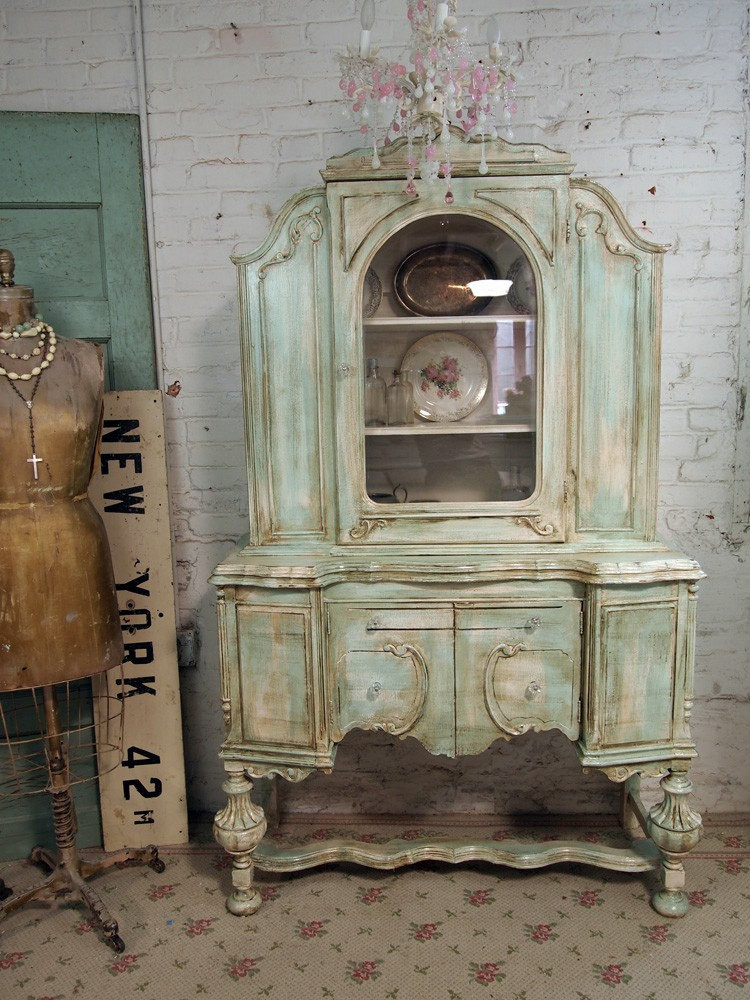 Best ideas about Shabby Chic Cabinet
. Save or Pin Vintage Painted Cottage Aqua Chic Shabby China Cabinet CC118 Now.