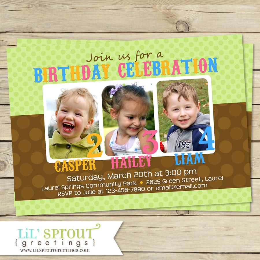 Best ideas about Sibling Birthday Invitations
. Save or Pin Triplet Joint Birthday Invitation Sibling Birthday Now.