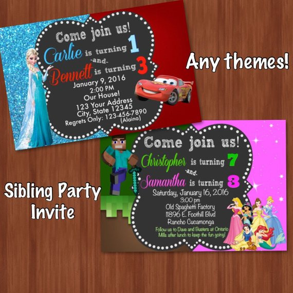 Best ideas about Sibling Birthday Invitations
. Save or Pin Sibling Birthday Invitation Split Invitation by Now.