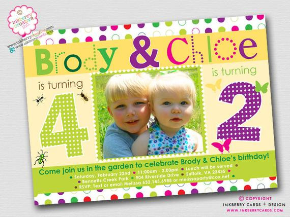 Best ideas about Sibling Birthday Invitations
. Save or Pin Bugs & Butterflies Boy Girl Sibling or Friend bo Now.