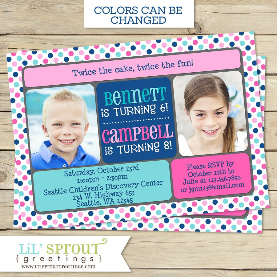 Best ideas about Sibling Birthday Invitations
. Save or Pin SIBLING BIRTHDAY Party Invitation Boy or Girl Double Now.