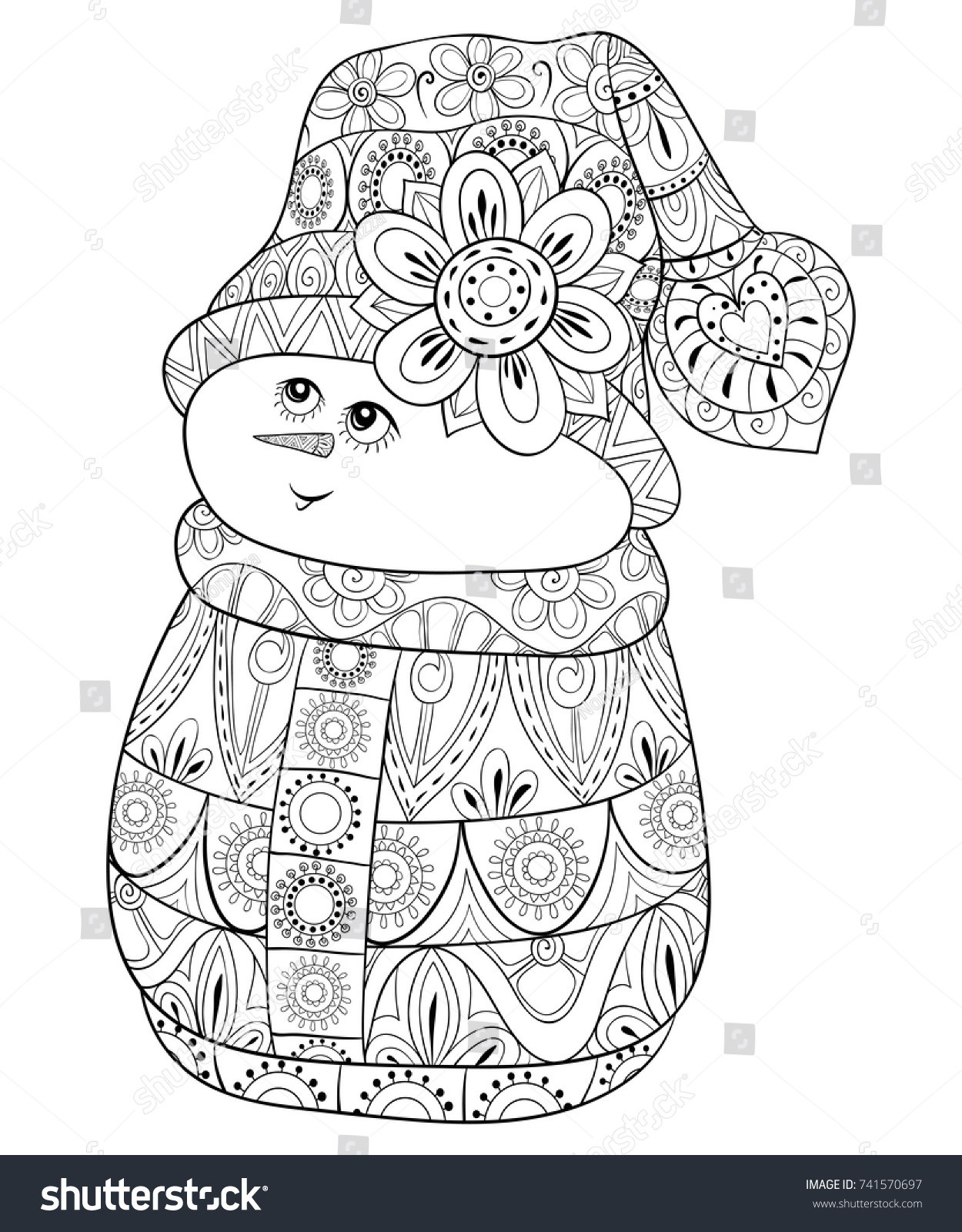 Snowman Coloring Pages For Adults
 Adult Coloring Pagebook Snowman Art Style Stock Vector