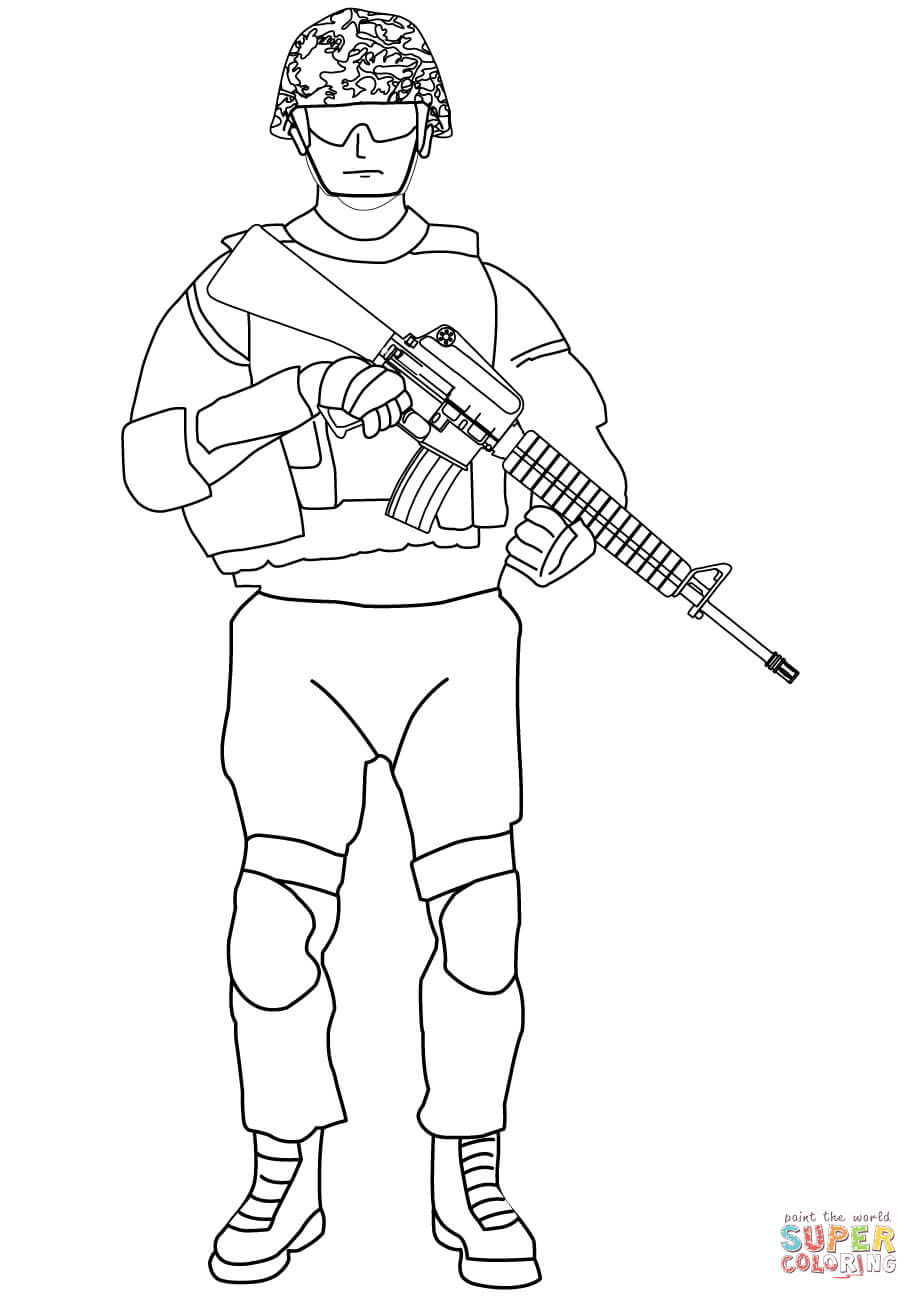 Soldier Coloring Pages
 Sol r with M16 coloring page