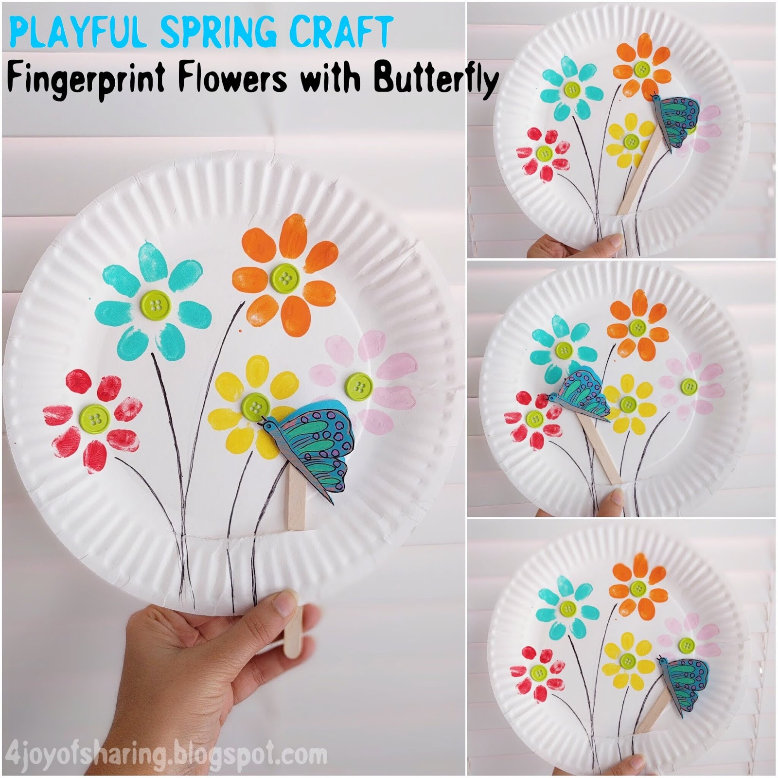 Spring Crafts For Toddlers
 Fingerprint Flowers And Flying Butterfly Playful Spring