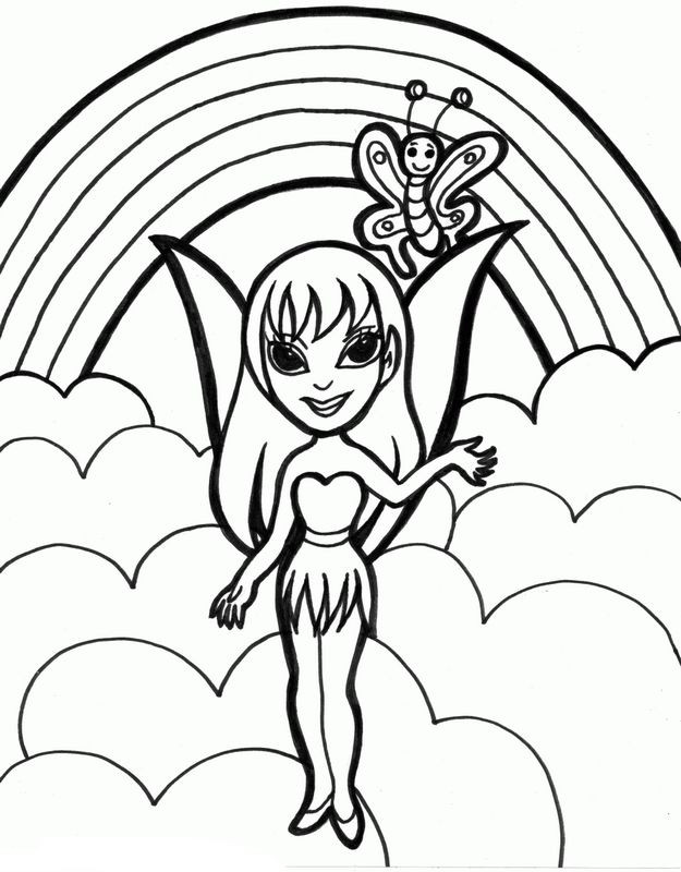 Stress Buster Coloring Sheets For Kids
 Coloriage de Fée dessin Avec un papillon et un arc en