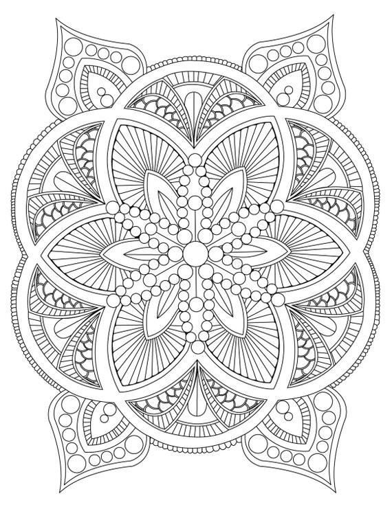 Stress Relief Coloring Book
 Abstract Mandala Coloring Page for Adults Digital Download