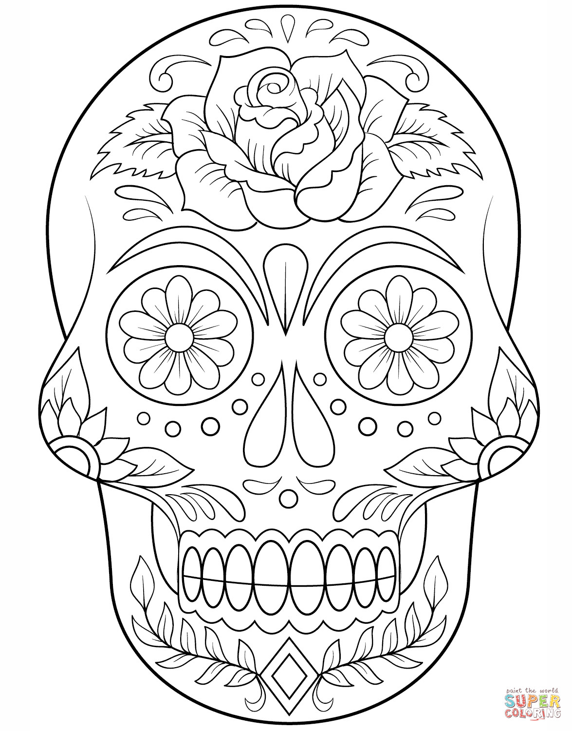 Sugar Skull Coloring Sheet
 Sugar Skull with Flowers coloring page