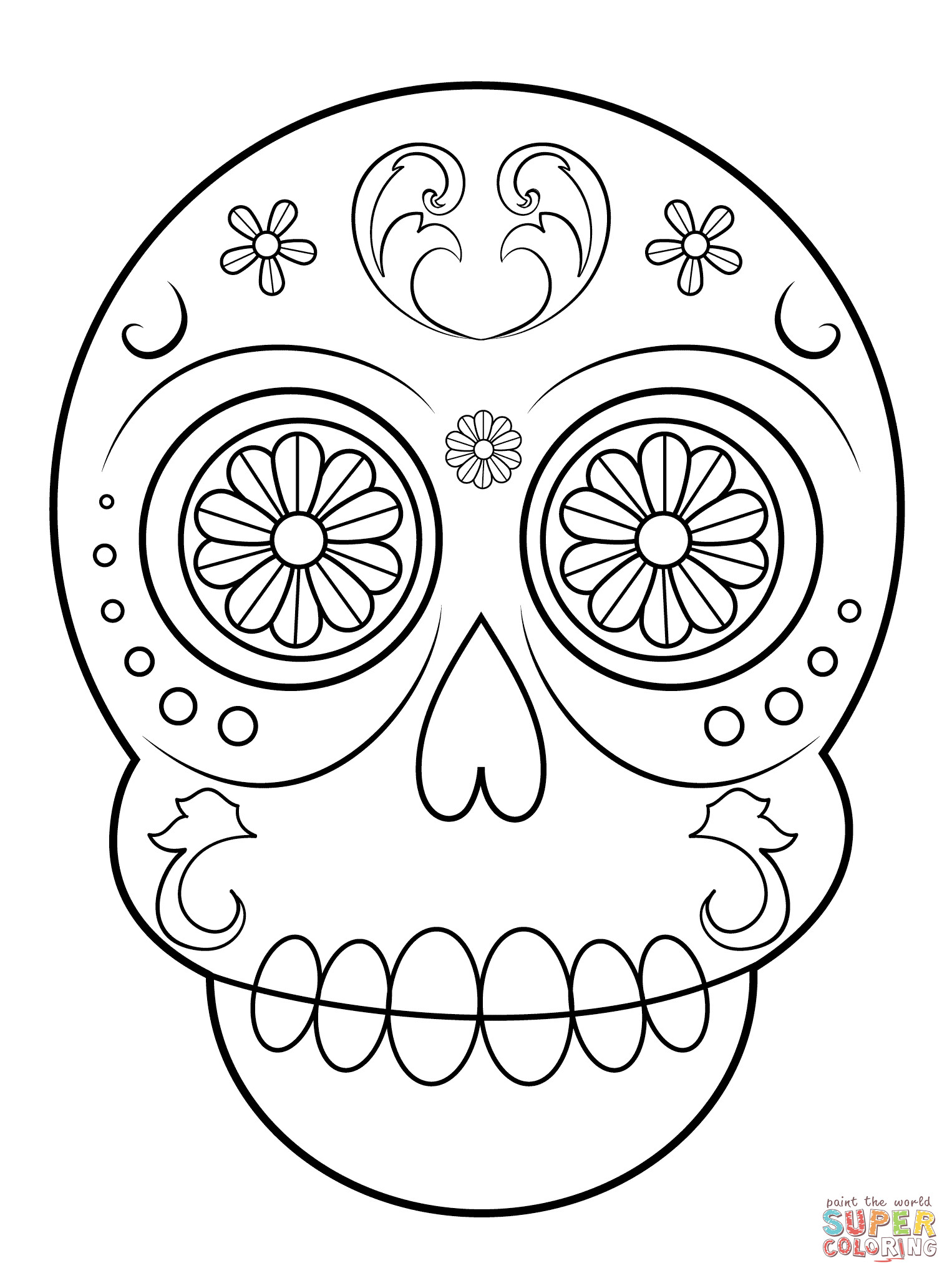 Sugar Skull Coloring Sheet
 Simple Sugar Skull coloring page