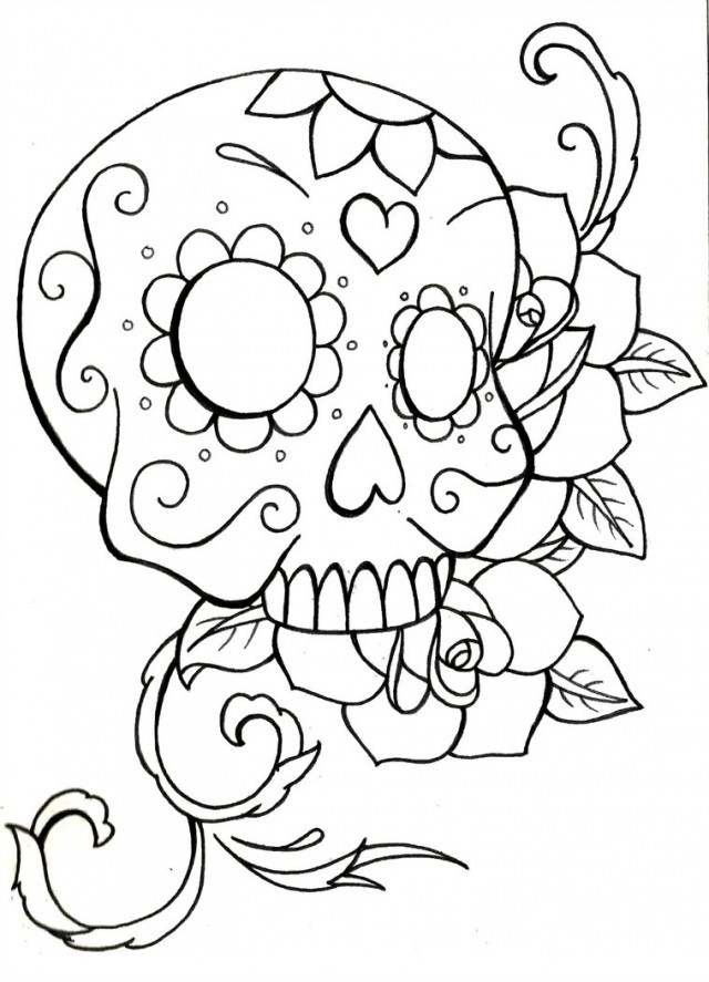 Sugar Skull Coloring Sheet
 Skulls and Roses Coloring Pages Bestofcoloring