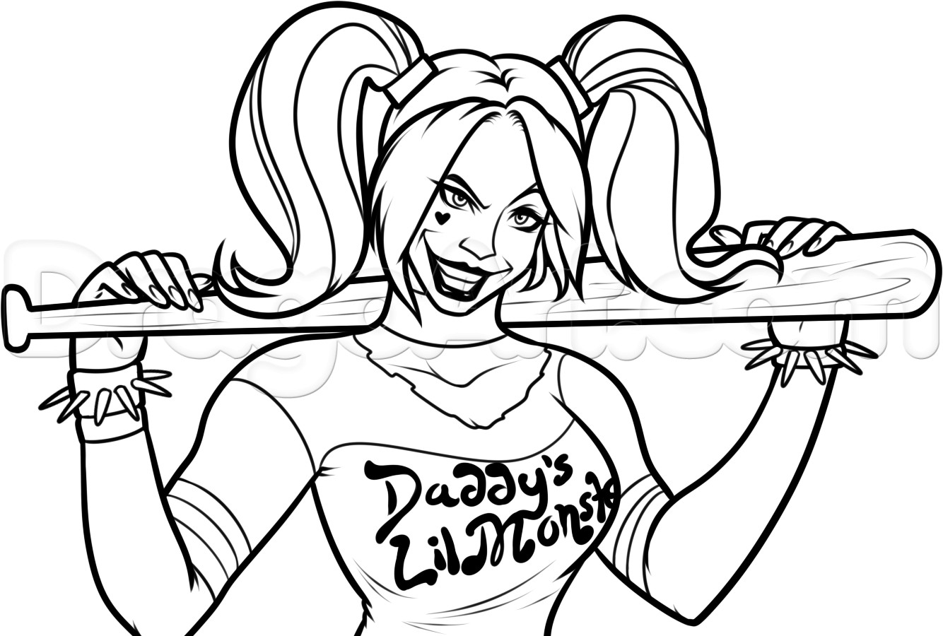 Suicide Squad Symbols Coloring Sheets For Girls
 How to Draw Harley Quinn From Suicide Squad Step by Step