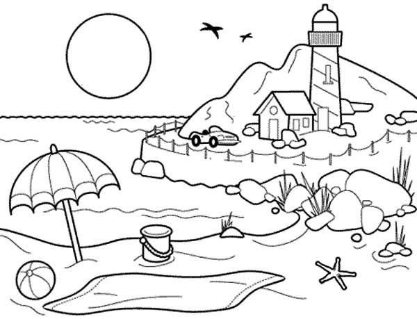 Sun Beach Preschool Coloring Sheets
 Landscapes Beach Landscapes with Lighthouse Coloring