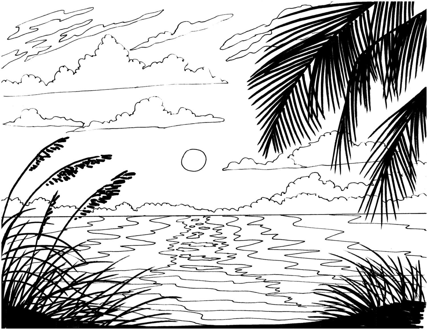 Sunset Coloring Pages For Adults
 Beach Sunrise coloring page embroidery pattern beach art