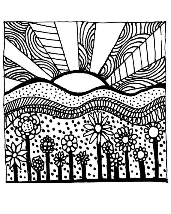 Sunset Coloring Pages For Adults
 Download Printable Adult Coloring Page digital by