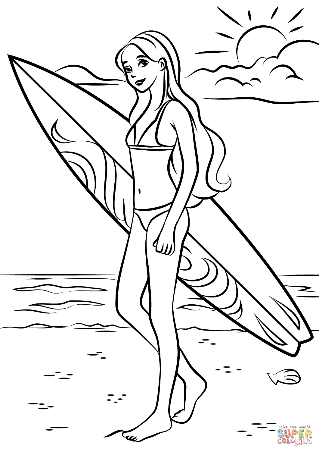 Surfing Coloring Pages
 Barbie Surfer coloring page