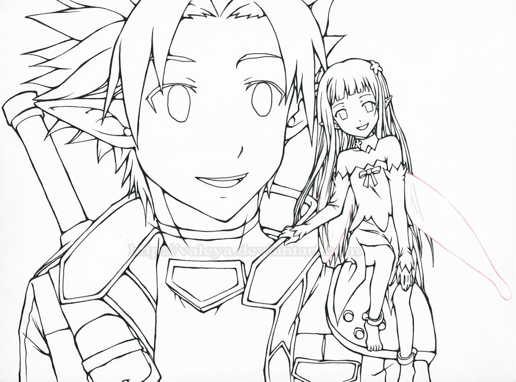 Sword Art Online Coloring Pages
 Kirito and Yui [Sword Art line ALfheim line] by